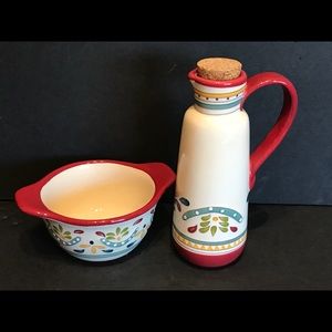Bobby Flay Sevilla Oil & Vinegar Cruet /cork  & Lugged Fruit/Dessert Sauce Bowl